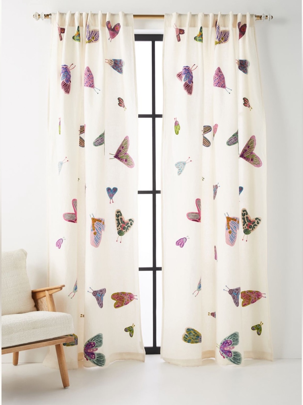 NEW Anthropologie Luella Curtain Panel with Embroidered Wool Butterflies